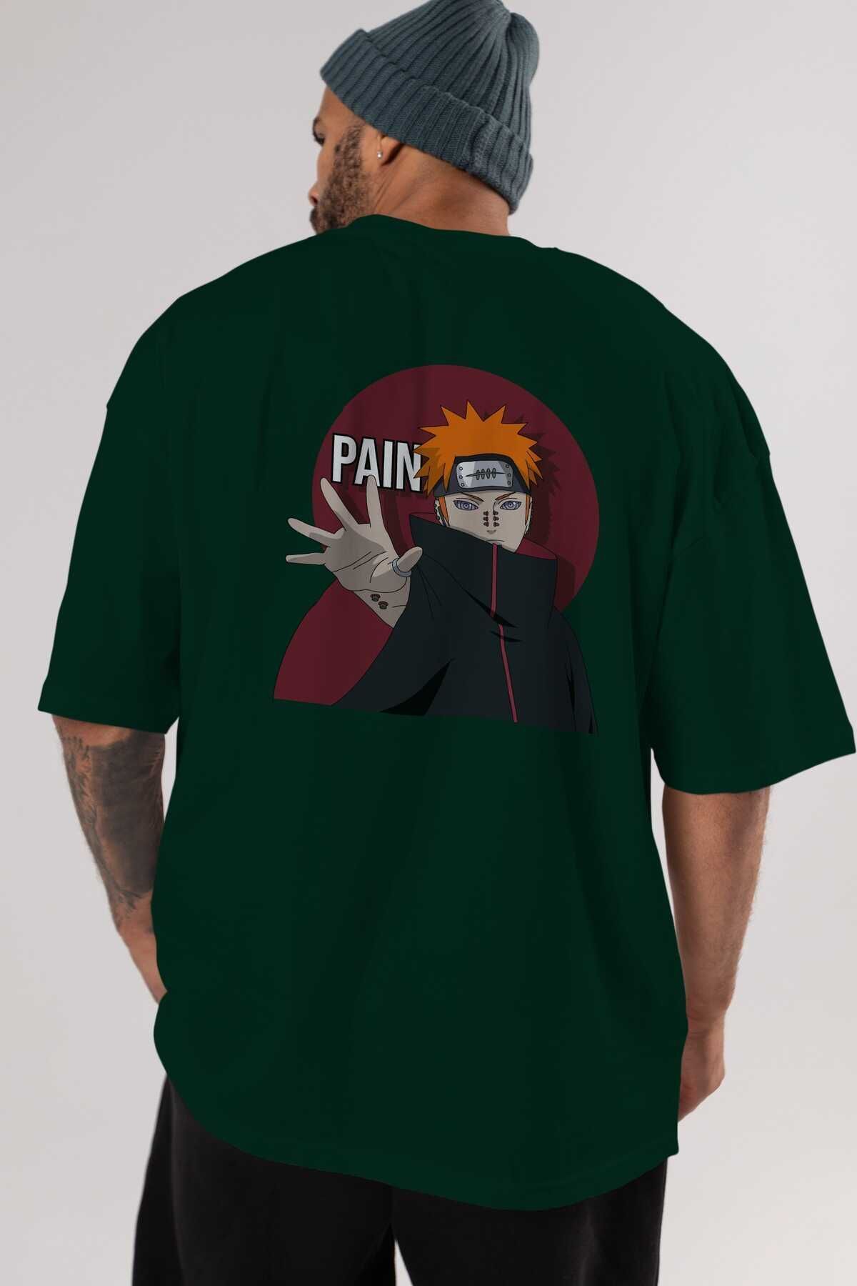 Ankhises-PAIN NARUTO Anime Back Printed Emerald Green Oversize t-shirt cotton Men Women 6