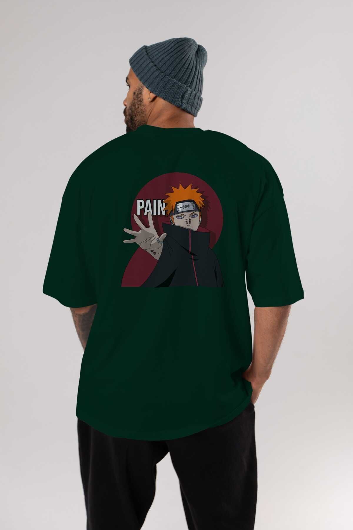 Ankhises-PAIN NARUTO Anime Back Printed Emerald Green Oversize t-shirt cotton Men Women 5