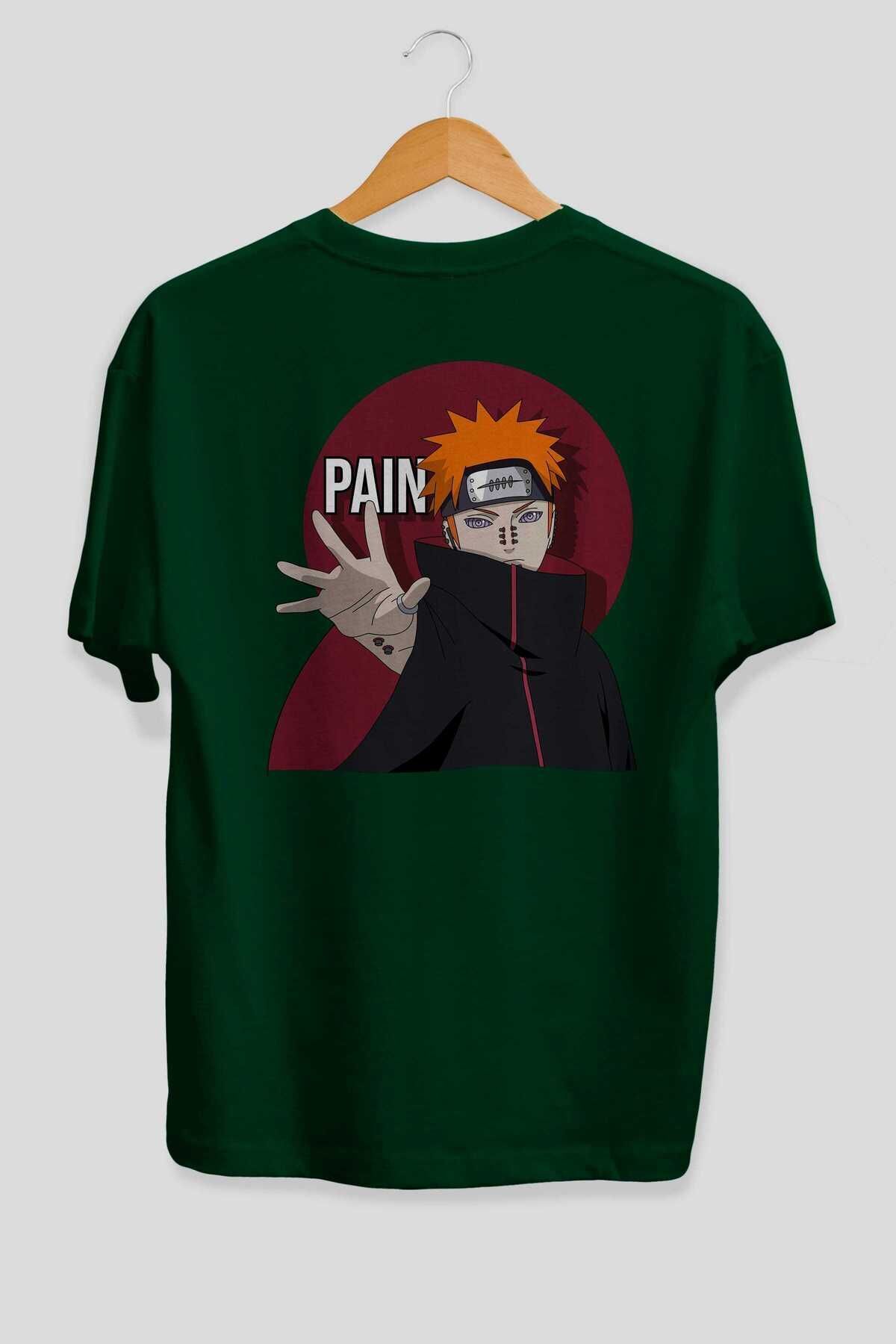 Ankhises-PAIN NARUTO Anime Back Printed Emerald Green Oversize t-shirt cotton Men Women 2