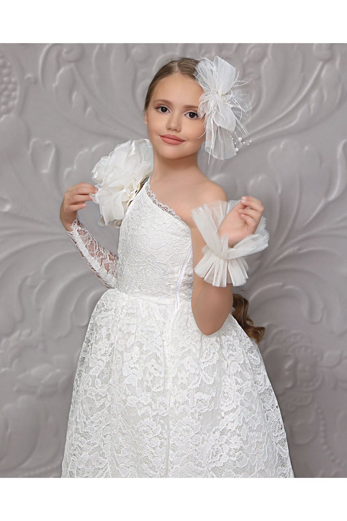 By Feyza Kids Collection Вечернее платье и платье из кружева и розового воротника для девочек (включая аксессуар на запястье и пряжку) BYDNT01