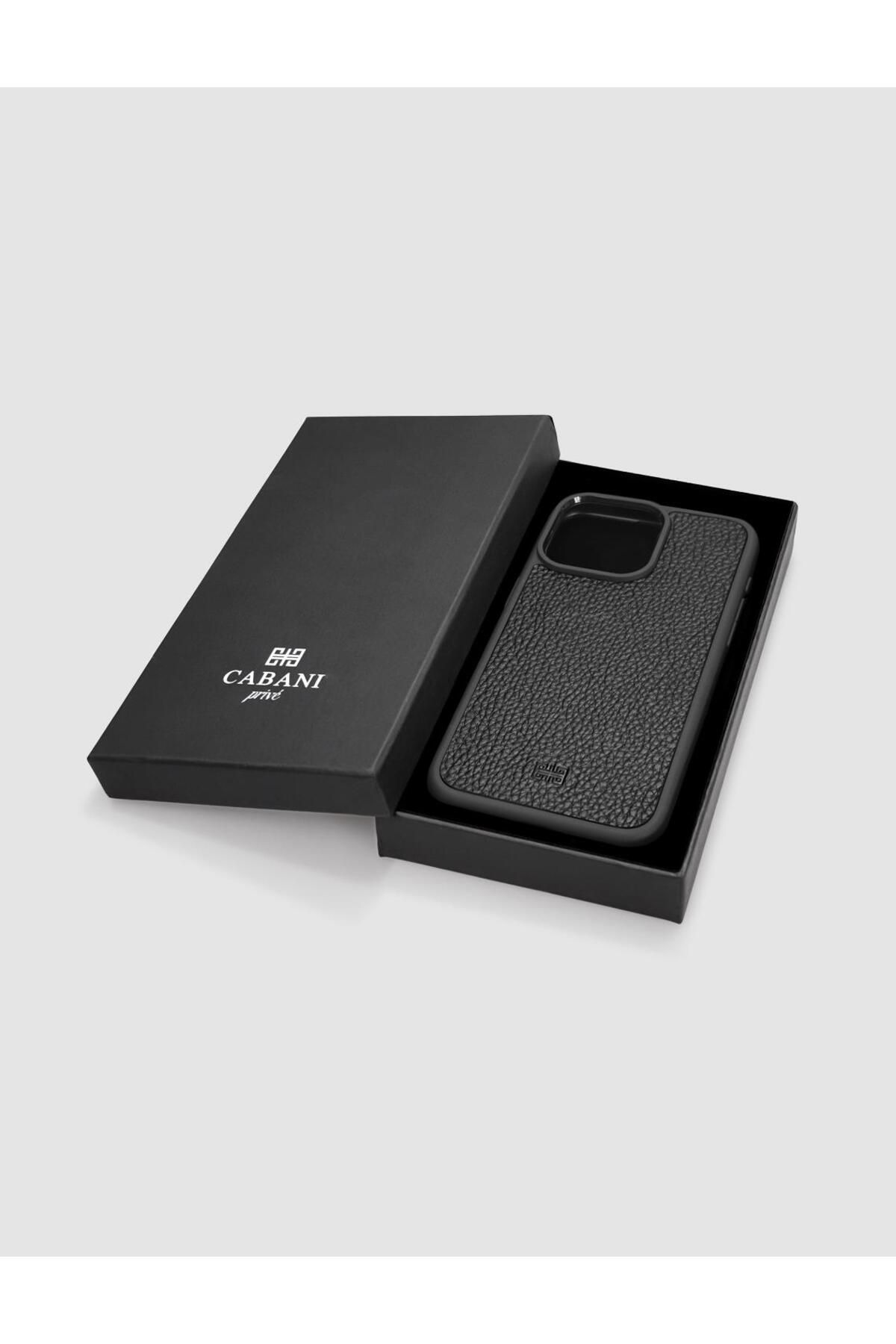 Cabani Hakiki Deri Iphone 15 Pro Max Siyah Unisex Telefon Kılıfı 124128R