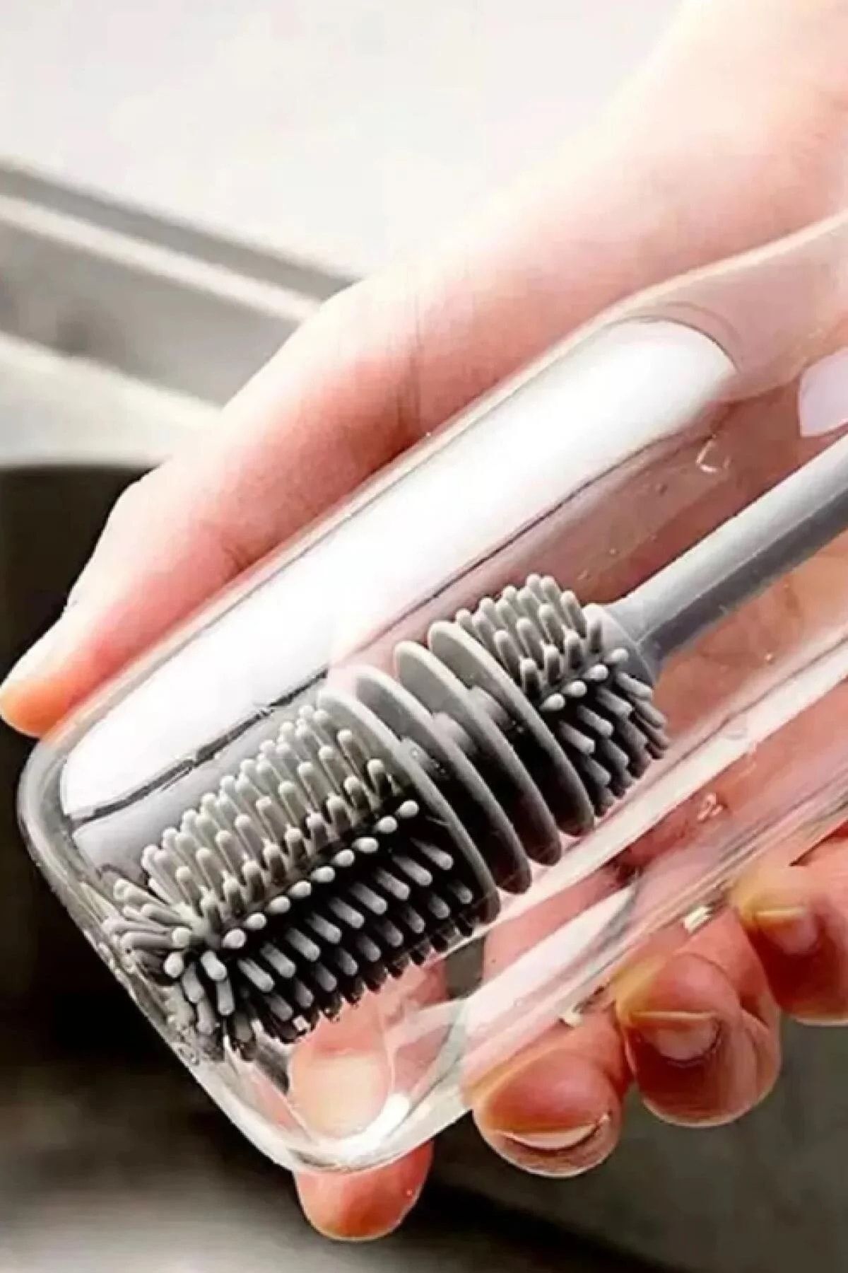 Hombak 2'li Set Biberon Termos Suluk Sürahi Cam Şişe Bardak Kavanoz Yıkama Ve Temizleme Fırçası Tpr Silikon fotoğrafı 3 (önizleme)