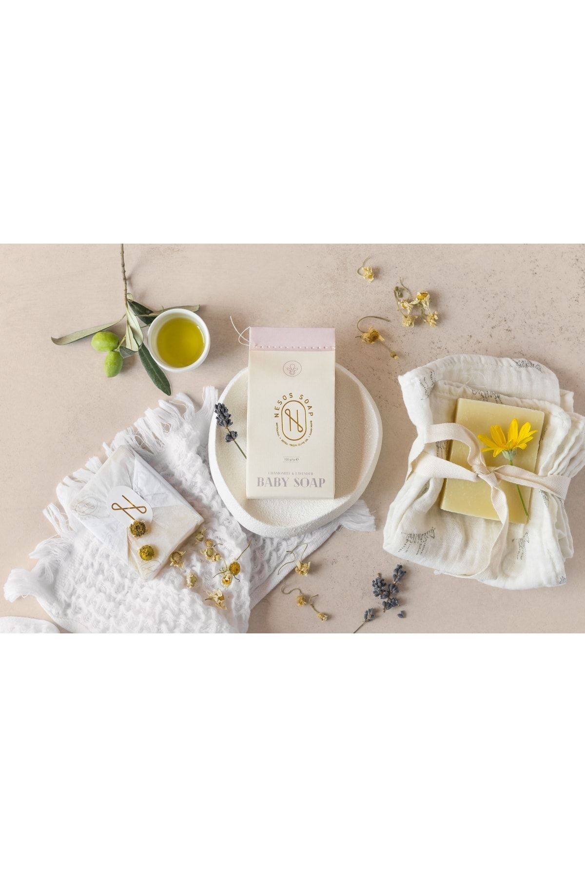 Nesos Soap | Baby Soap | El Yapımı Doğal Bebek Sabunu (PAPATYA VE LAVANTALI) 100 G fotoğrafı 2 (önizleme)