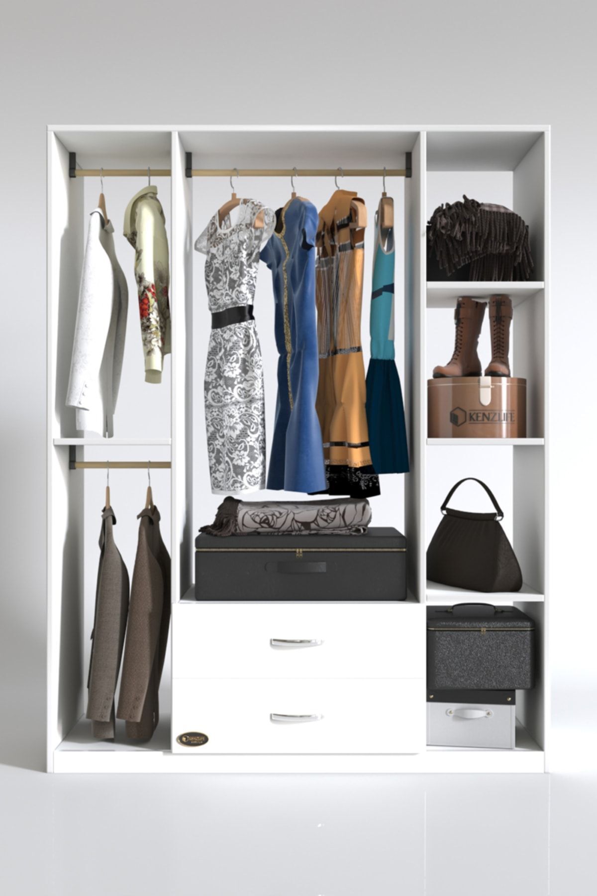 Kenzlife Giysi Dolabı Orhan 175*120*40 Byz Gardırop 2 Çekmeceli