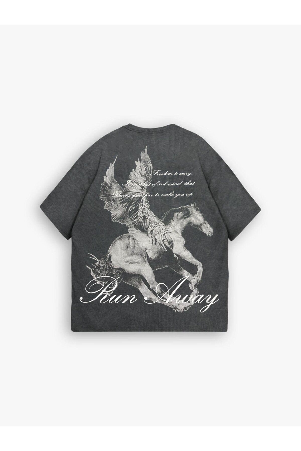 Ablukaonline Oversize футболка из 100% хлопка с принтом Run Away темно-серая TST.0173