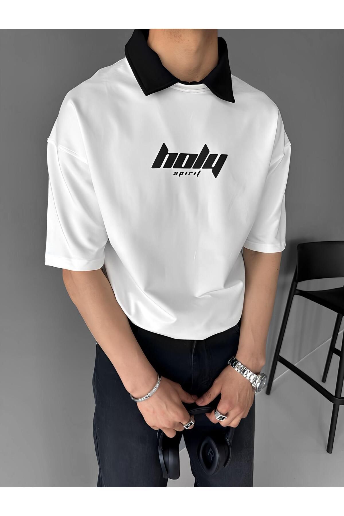 ablikaonline Oversize-поло, текстурированная гибкая удобная футболка с принтом, белая TST.0167