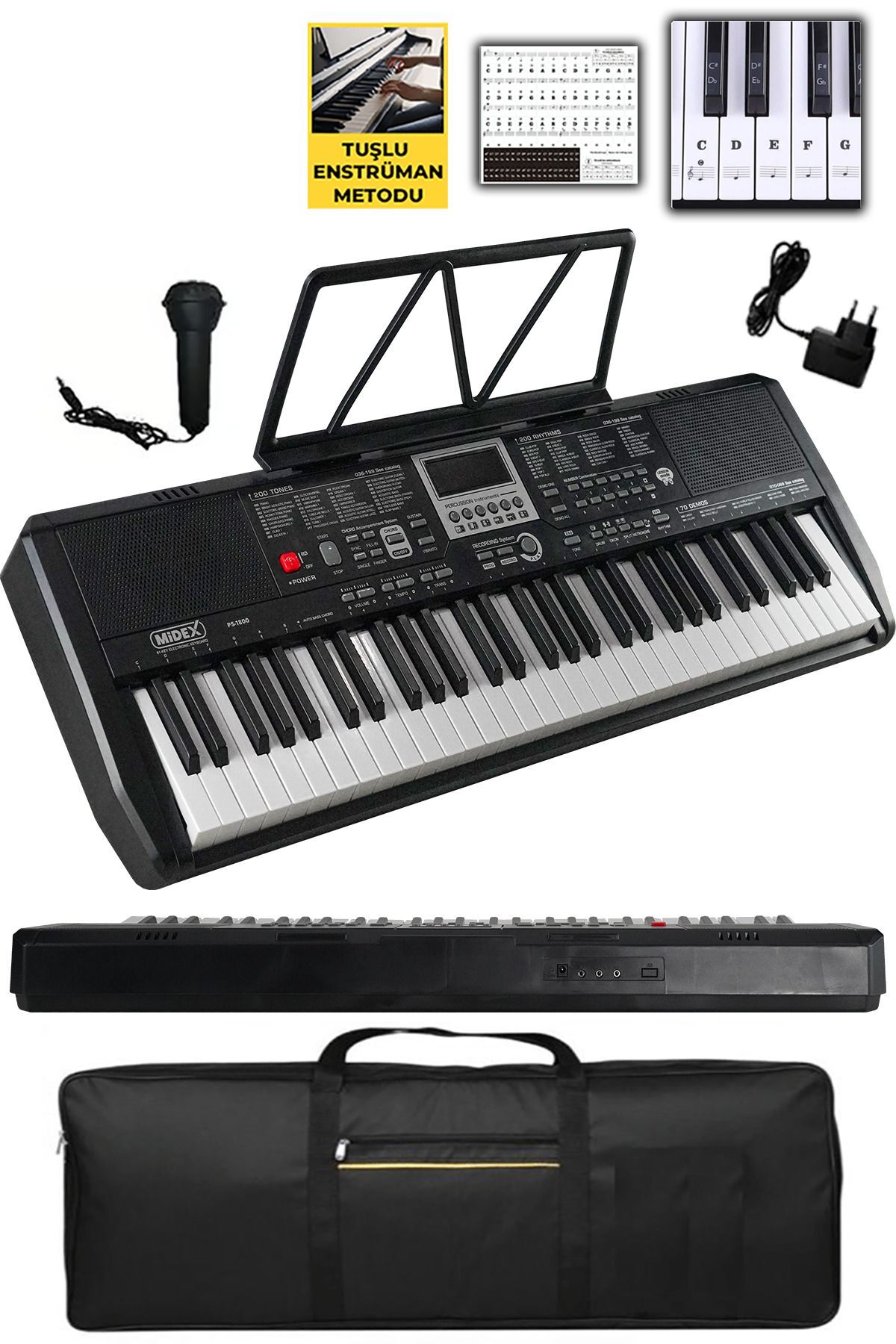 Midex Ps-1800bk 61 Tuşlu Kaliteli Org Dijital Ekranlı Çanta