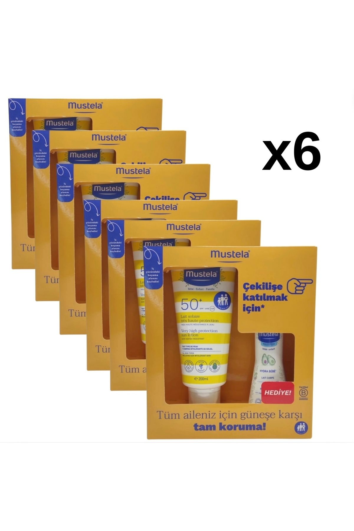 Mustela Spf50+ Güneş Losyonu 200ml + Hydra bebe Vücut Losyonu 100ml x 6 adet