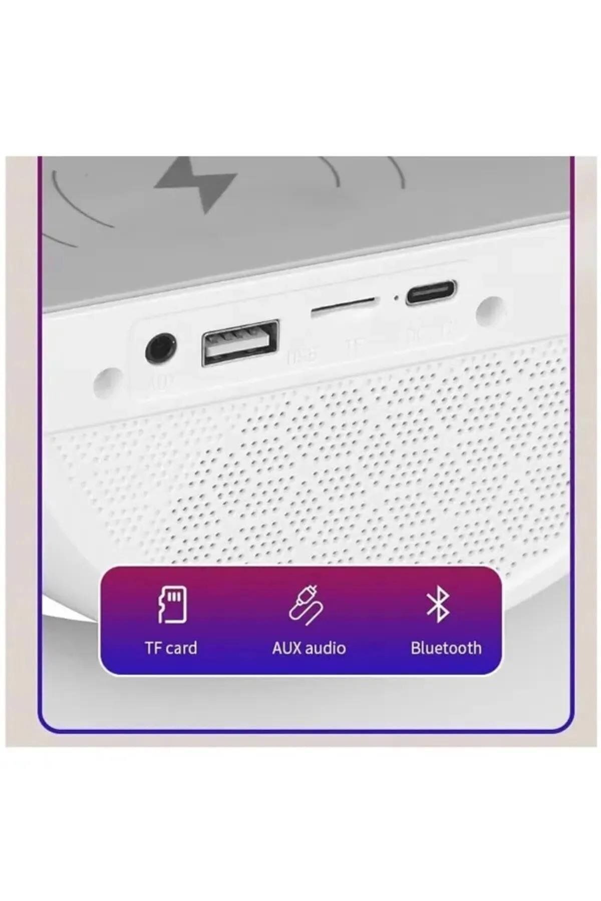 G Bluetooth Hoparlör 15w Kablosuz Hızlı Şarj Alarm Çalar Saat Gece Lambası Led Işık
