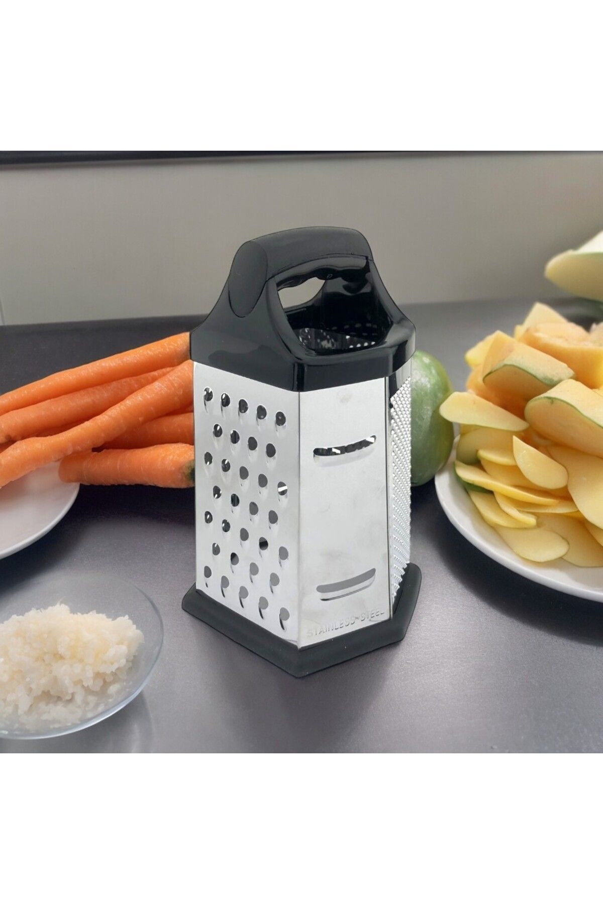 tg tek-iş global-Stainless Black Steel Grater - Hexagon and Handle 2