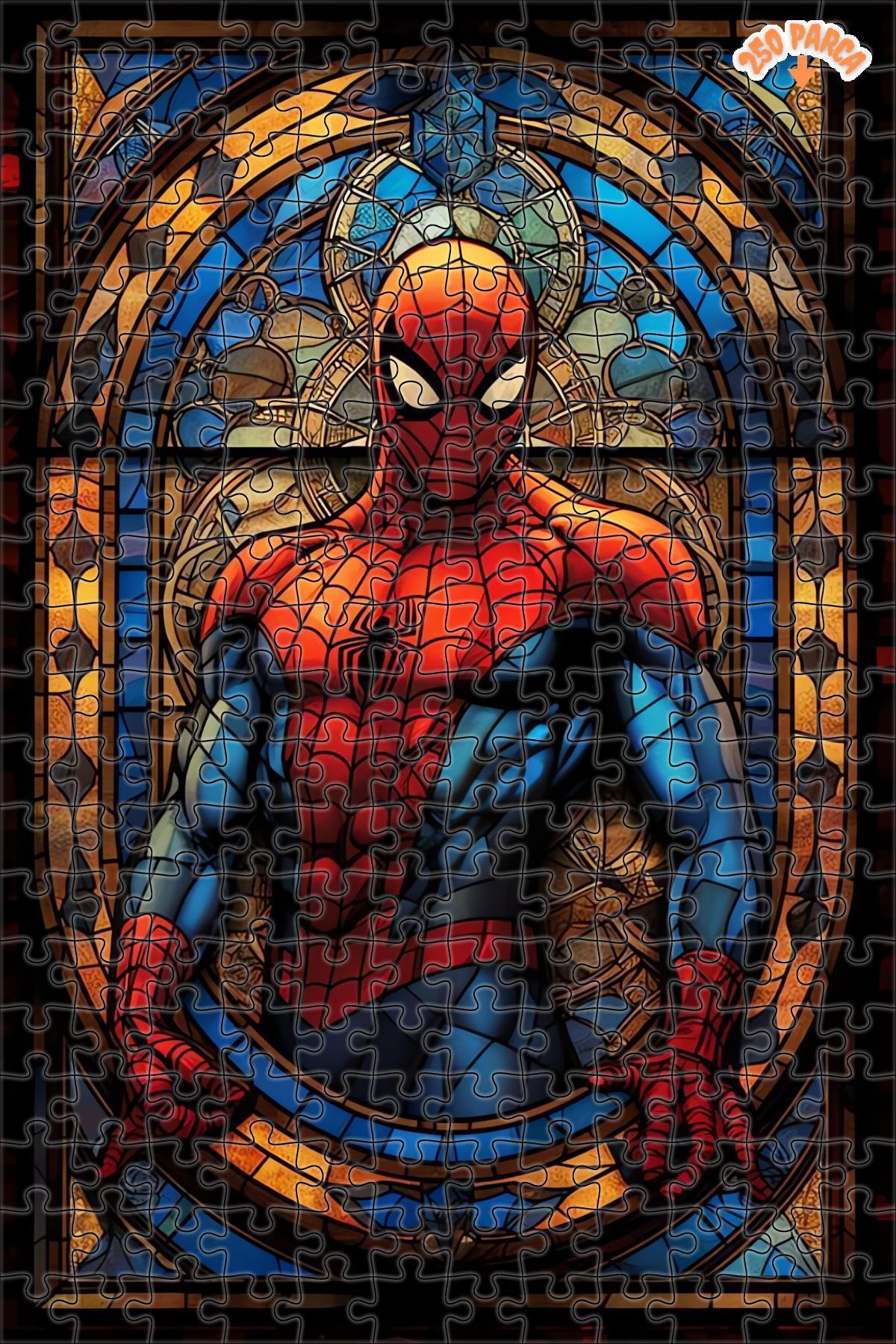 Teona Ahşap Örümcek Adam Vitray Cam Sanatı Çift Katlı Çerçeveli Asılabilir Ahşap Puzzle 250 PARÇA 30X30