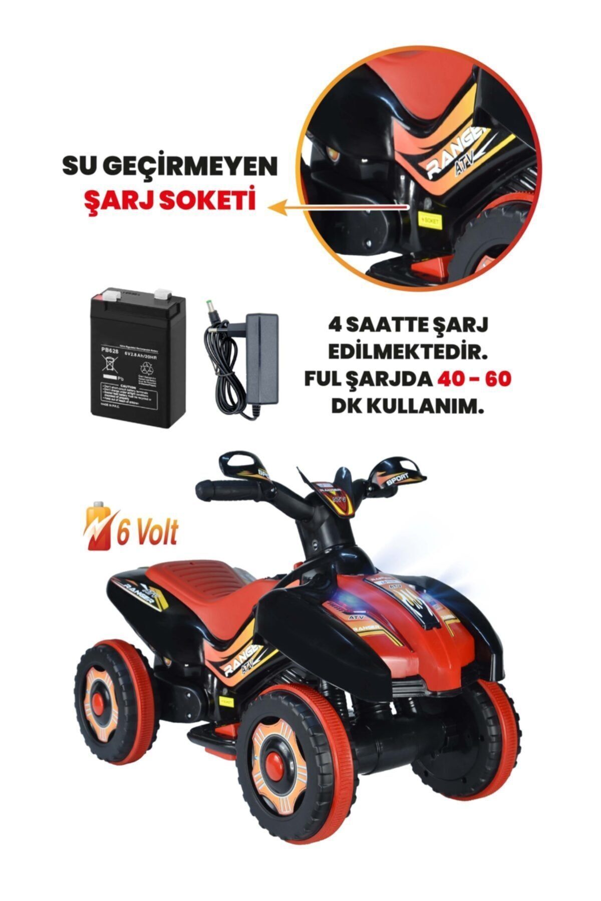 ujtoys Müzikli Ve Led Işıklı Akülü Atv 6v Ranger Siyah fotoğrafı 3 (önizleme)