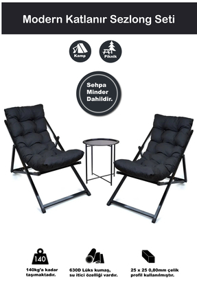 HASTUNÇ Minderli - Zetnnaa Şezlong Seti Bahçe&balkon&teras&plaj Katlanır Ikil...