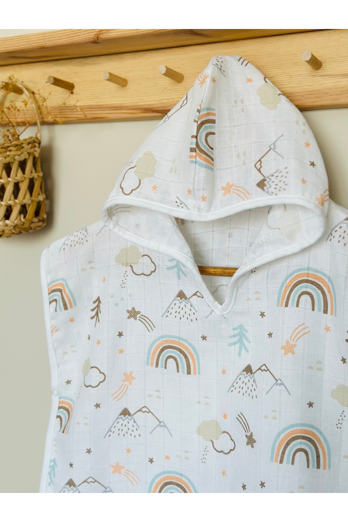 JUNİPERUS Organik %100 Pamuk Müslin Kapşonlu Plaj Çocuk Bebek Panço Bornoz Banyo Havlu 9 Yaşa Kadar fotoğrafı 2 (önizleme)