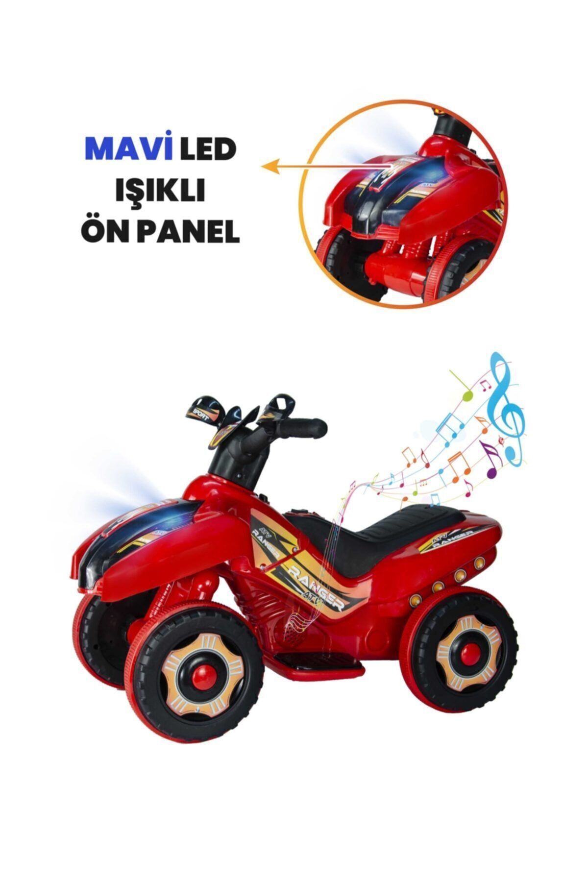 ujtoys Müzikli Ve Led Işıklı Ranger Akülü Atv 6v Kırmızı fotoğrafı 5 (önizleme)