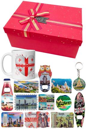 Dünyadan Hediyeler Gürcistan Hediye Kutusu 10 Parça Kupa Magnet Anahtarlık Kutu