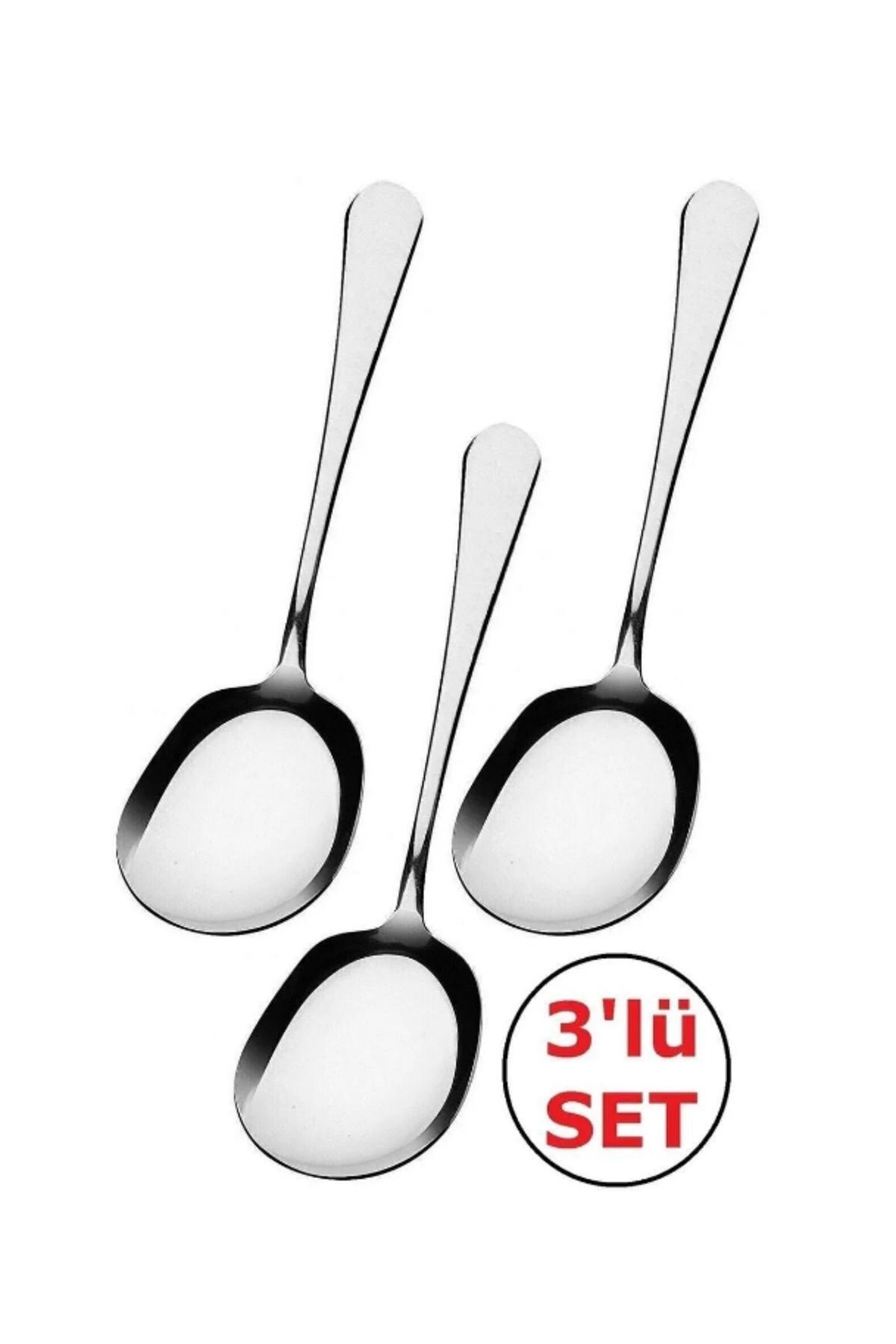 3 Adet Paslanmaz Çelik Servis Kaşık 21 Cm - Sunum Servis Kaşığı Paslanmaz
