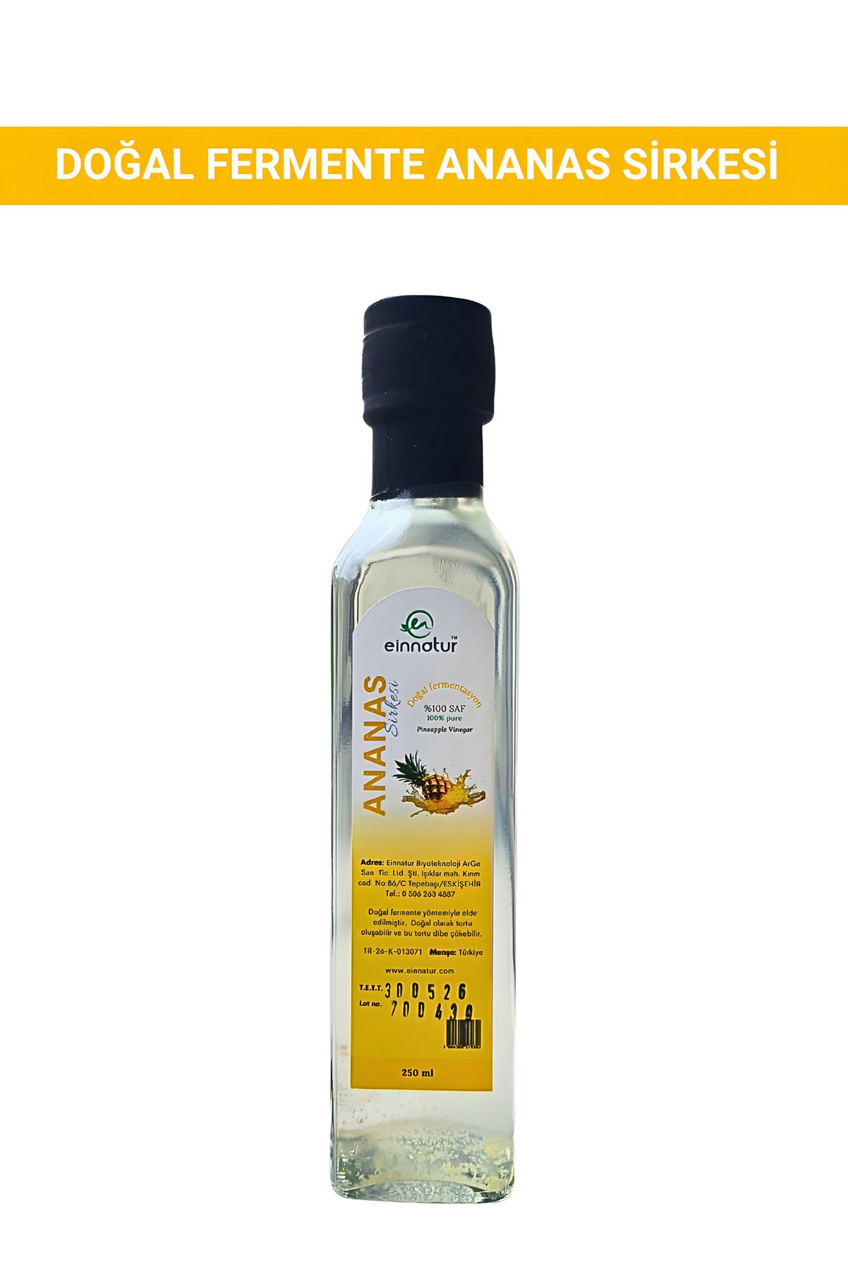 Doğal Fermente Ananas sirkesi, 250 ml, %100 Saf, Katkısız