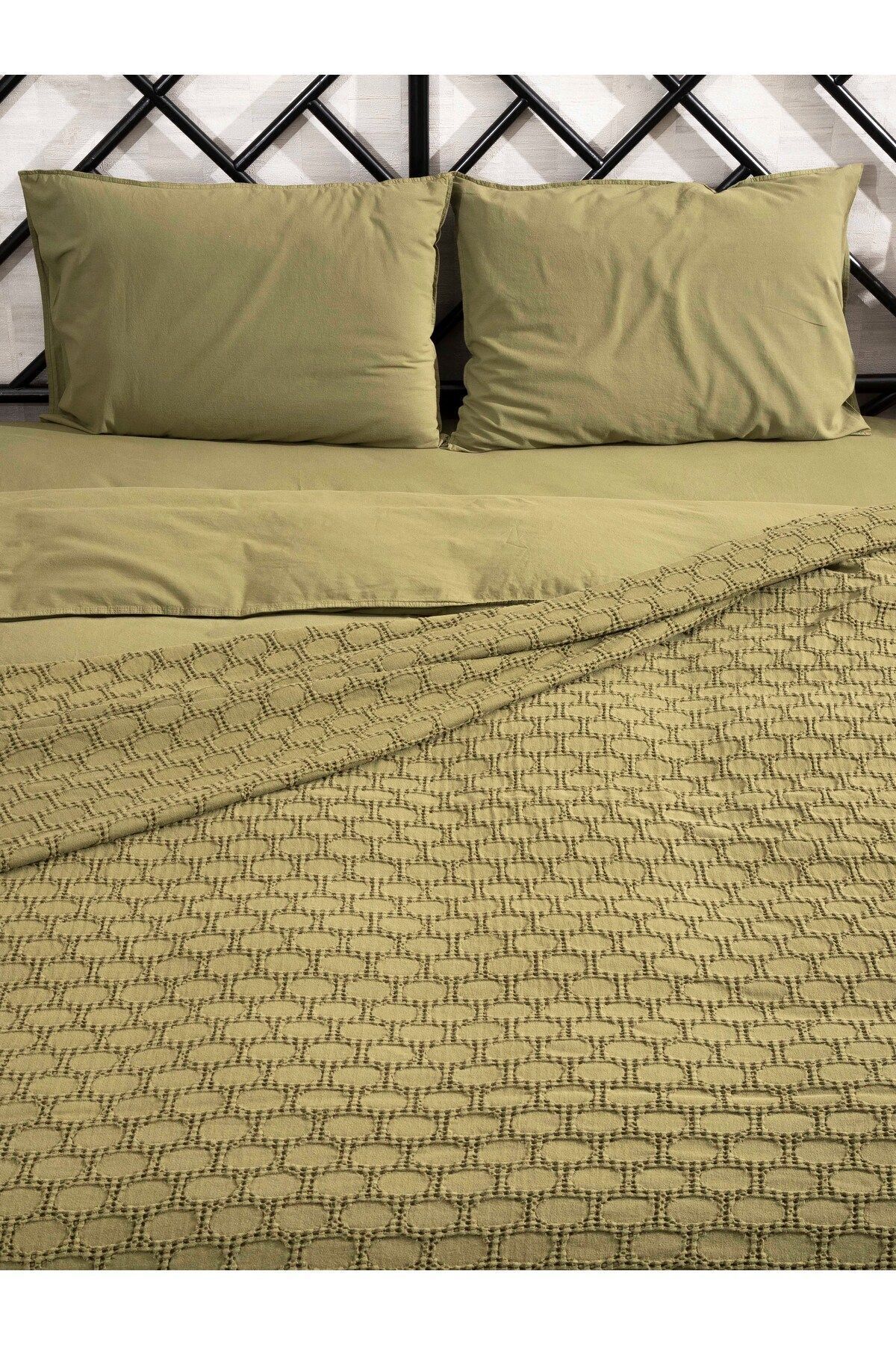 Stone Wash Pike / Yatak Örtüsü Çift Kişilik 220x240 Yağ Yeşili 3