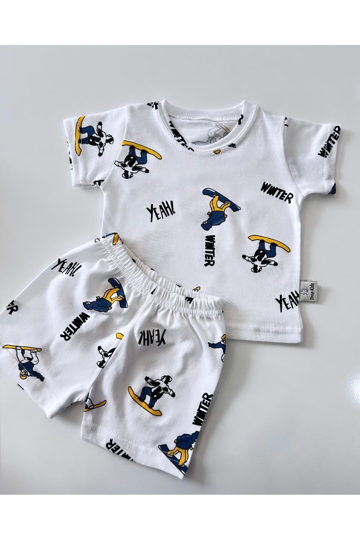 Drop Kids Bebek Pijama Takımı Kısakol Şort Kaykay Desen %100 Pamuk Yenidoğam fotoğrafı 2 (önizleme)