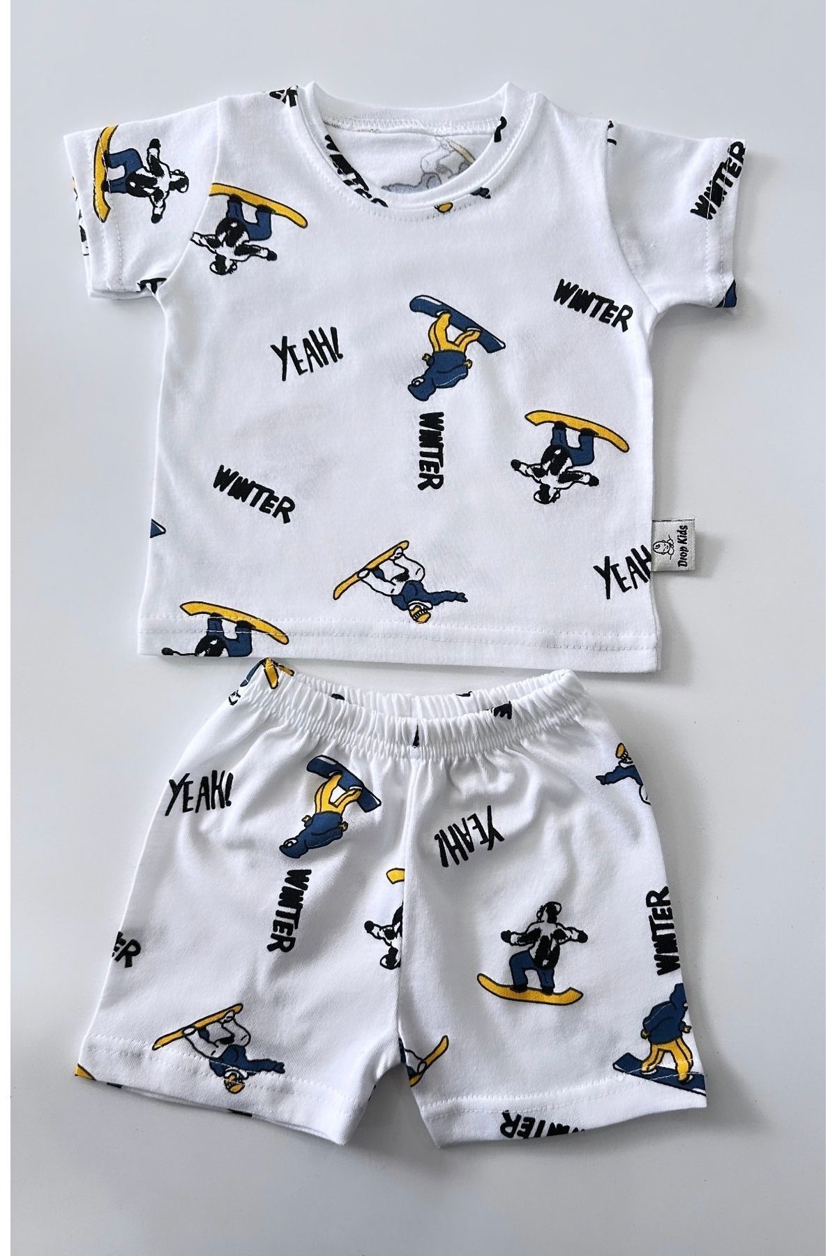 Drop Kids Bebek Pijama Takımı Kısakol Şort Kaykay Desen %100 Pamuk Yenidoğam fotoğrafı 4 (önizleme)