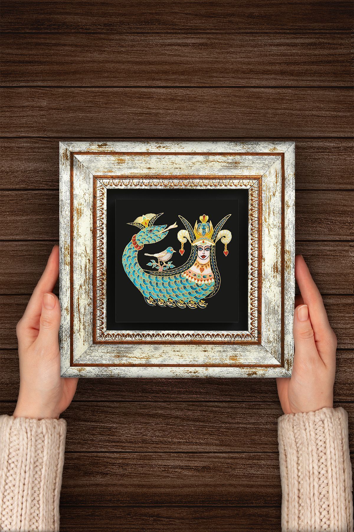 Şahmeran Taş Duvar Tablosu Çerçeveli Duvar Dekoru Wall Art Tk1-08 - 4