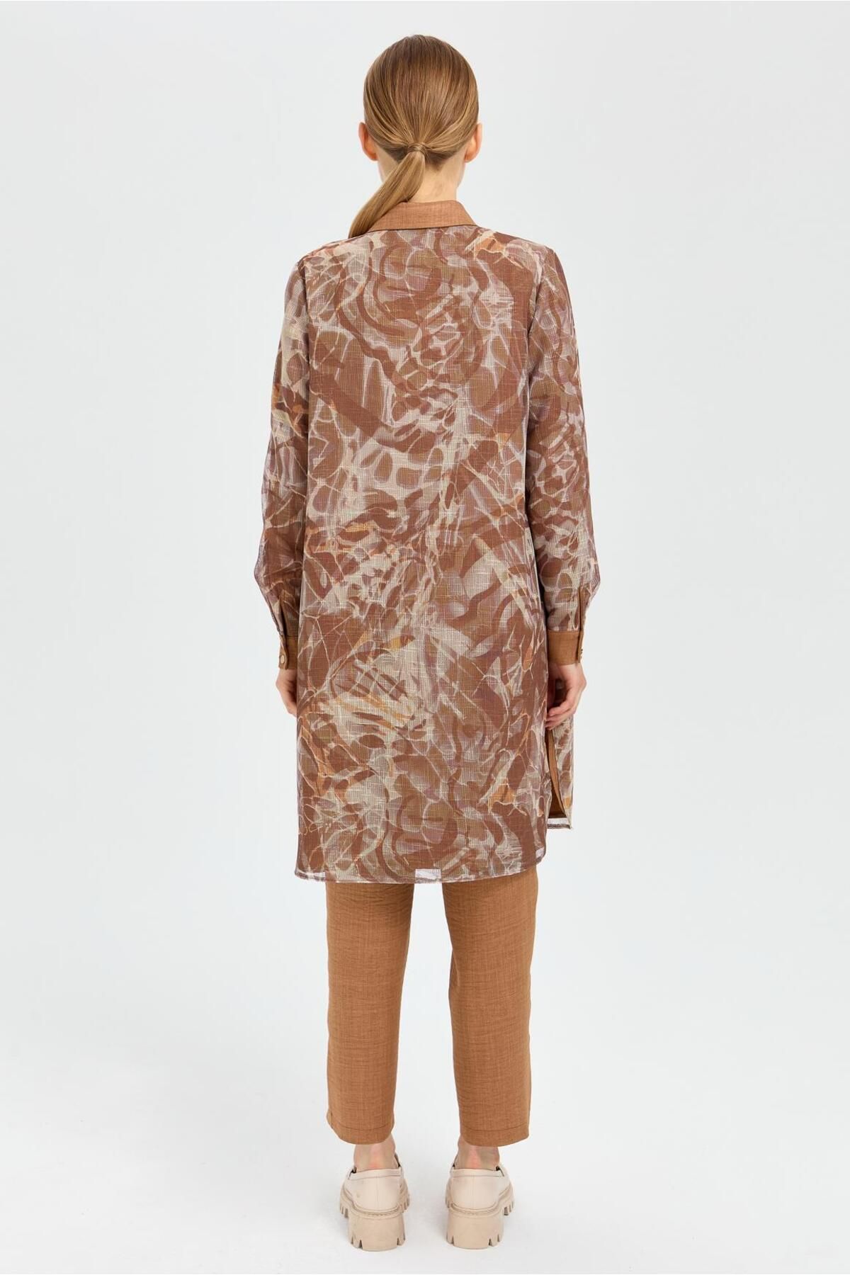 Esswaap-Camel Patterned Mesh Fabric Tunic and Trousers Set 5