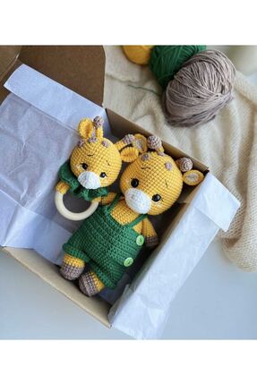 ev atölyem amigurumi tulumlu sevimli zürafa 2li set