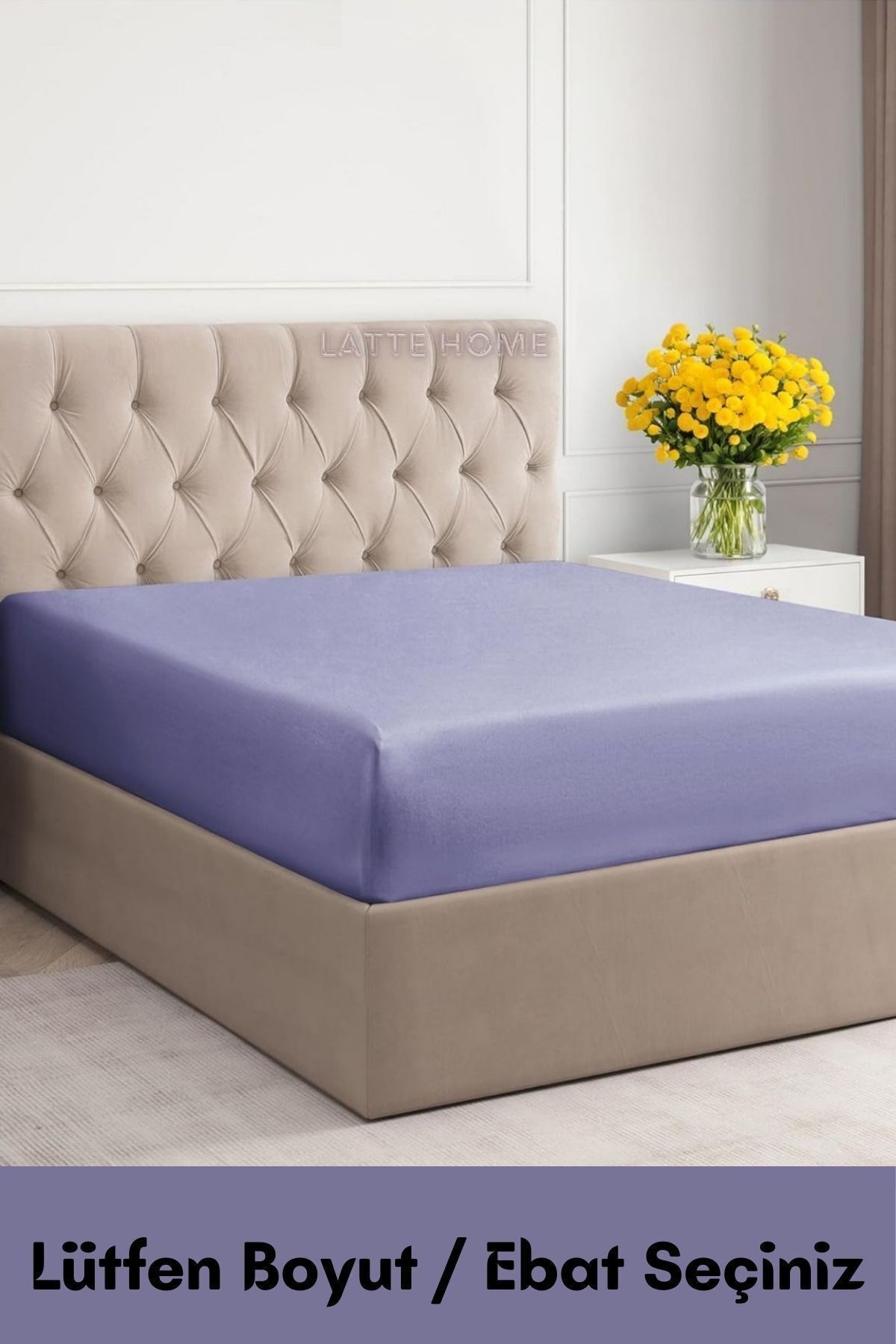 Lilac Color 100% Cotton Combed Fabric Fitted Elastic Bed Sheet Single-Double- Plus Size