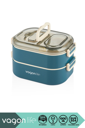 Vagonlife Bento 1000ml Lunchbox Yeni Koleksiyon Çift Katlı 3 Bölmeli Çelik Se...