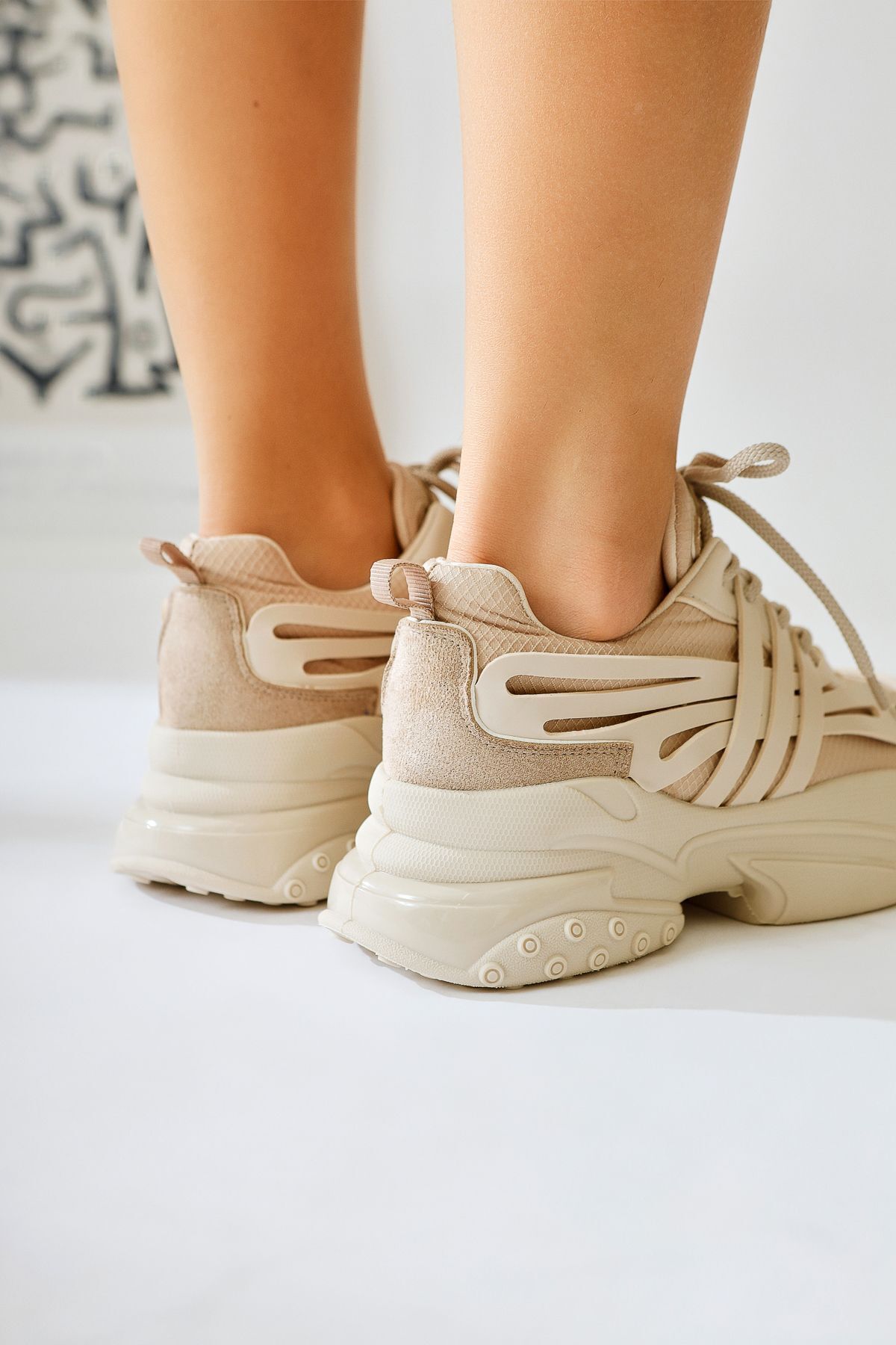 Limoya-Eddy Mink Asymmetrical Cut Leather Detailed Parachute Fabric Women's Sneakers, Women's Sneakers 5