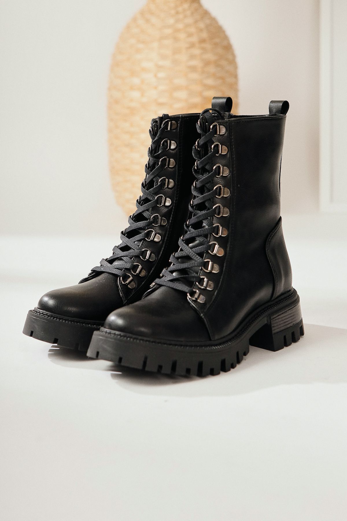 Suzette Women's Thick Bottom Boots with Black Laces, Women's Bootie