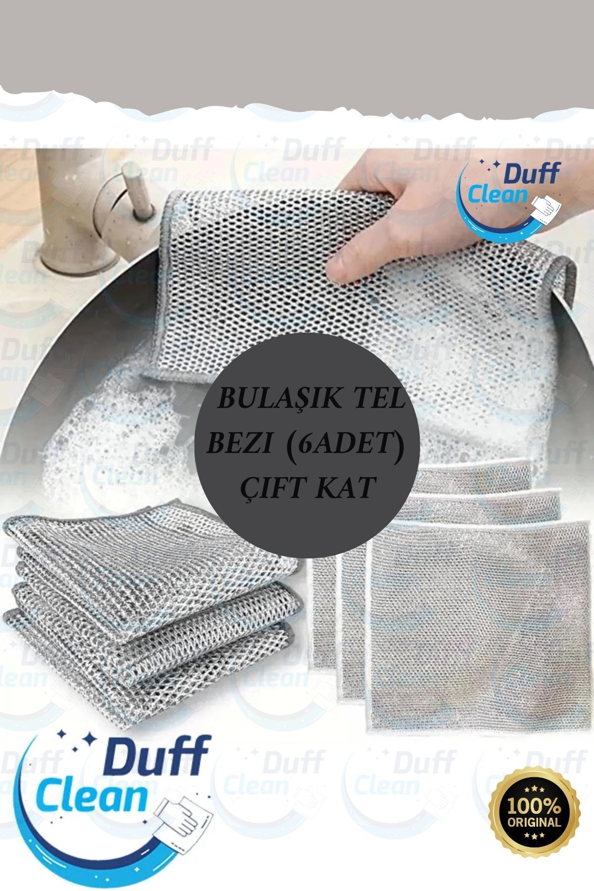 DUFF CLEAN 6 Adet 20x20 Inox Tel Bez Bulaşık Bezi, Zor Kir Bezi, Mutfak Banyo Bezi Çift Katlı Çok Amaçlı Bez