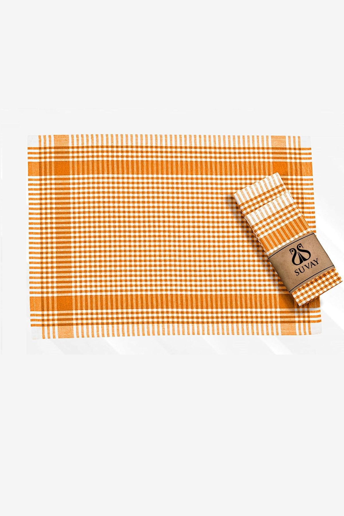Kitchen Drying Cloth 6-Piece Orange Plush Checkered Dish Drying Cloth Serving Napkin Nutrition Cover