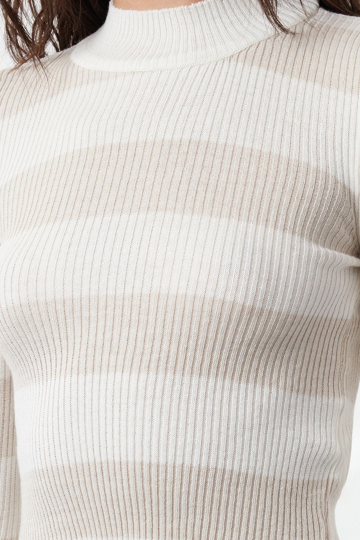 Trendyol Collection-Cotton Ecru Crop Couple Knitwear Sweater - Color Block, Twoaw20Kz0255 5