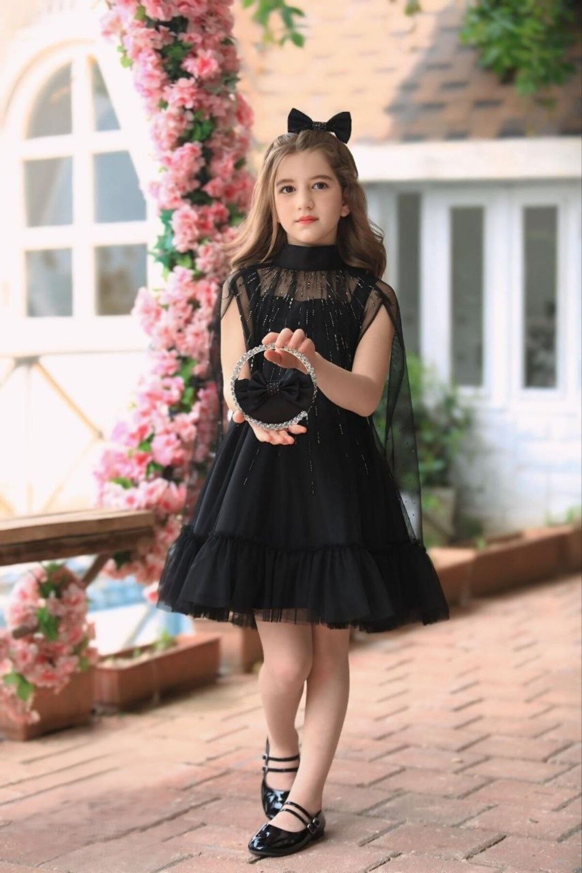 Ribbon kids-Girl Kid Wedding Graduation Dress+ Bridal Cape+ with Bag+ Crown 4