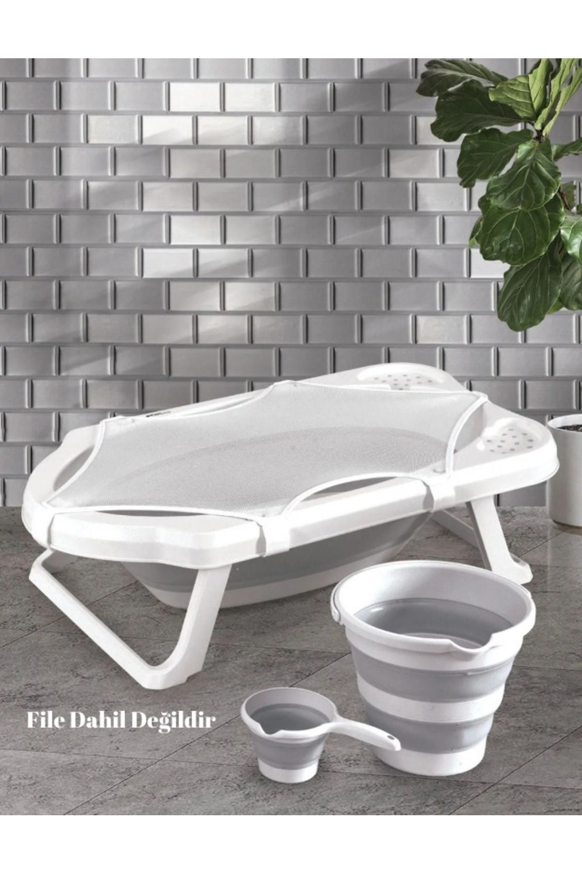 babydoor 3'lü Set Katlanır Bebek Banyo Yıkama Seti Küvet - Su Kovası - Maşrapa