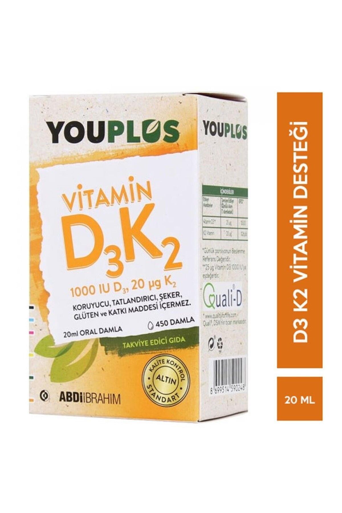 ABDİİBRAHİM Youplus Vitamin D3k2 Içeren Takviye Edici Gıda 20 ml YOUPLUSD3K2