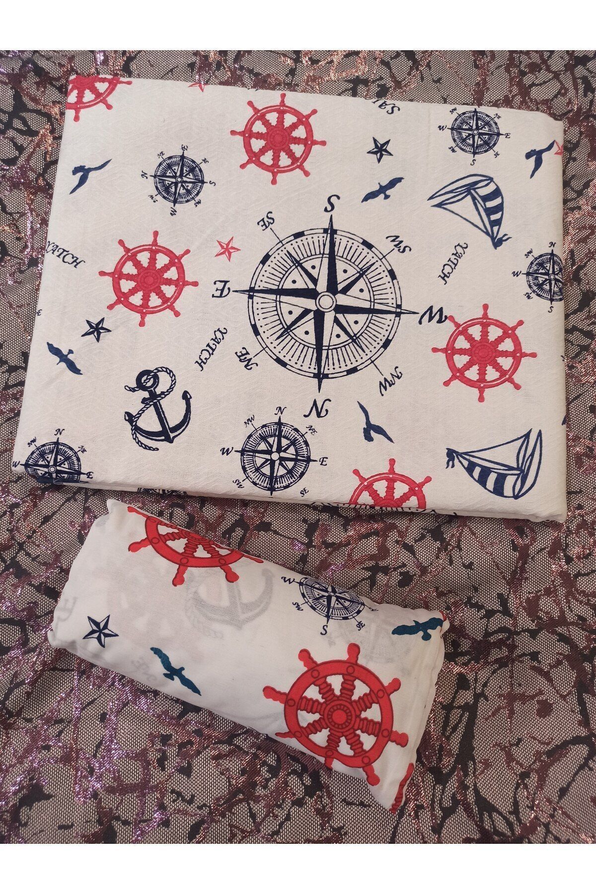 ŞENER HOME-Young Sailor Sail Patterned Bed Sheet with Elastic Single Pique Set - White 7