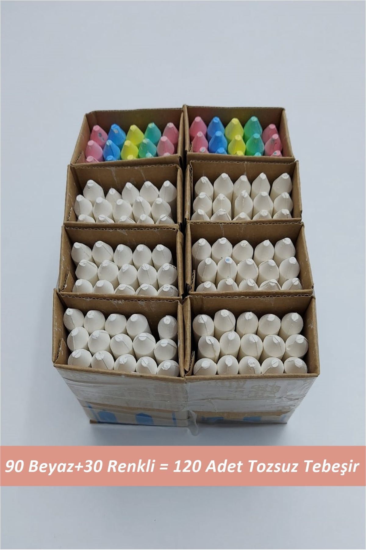 Beytuna 90 Adet Beyaz Tebeşir + 30 Adet Renkli Tebeşir (Toplam 120 Adet Tozsuz Tebeşir)