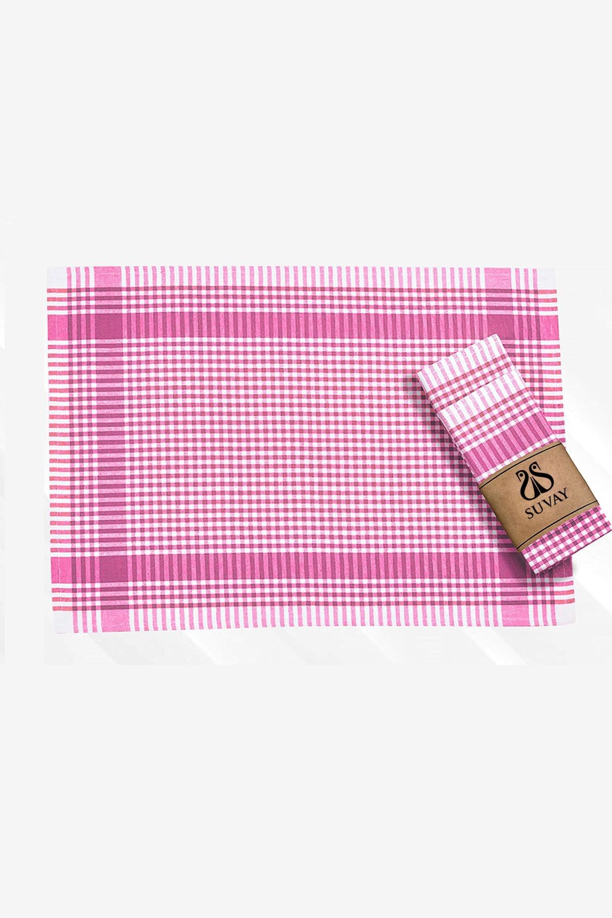 Kitchen Drying Cloth 6-Piece Pink Plush Checkered Dish Drying Cloth Serving Napkin Nutrition Cover