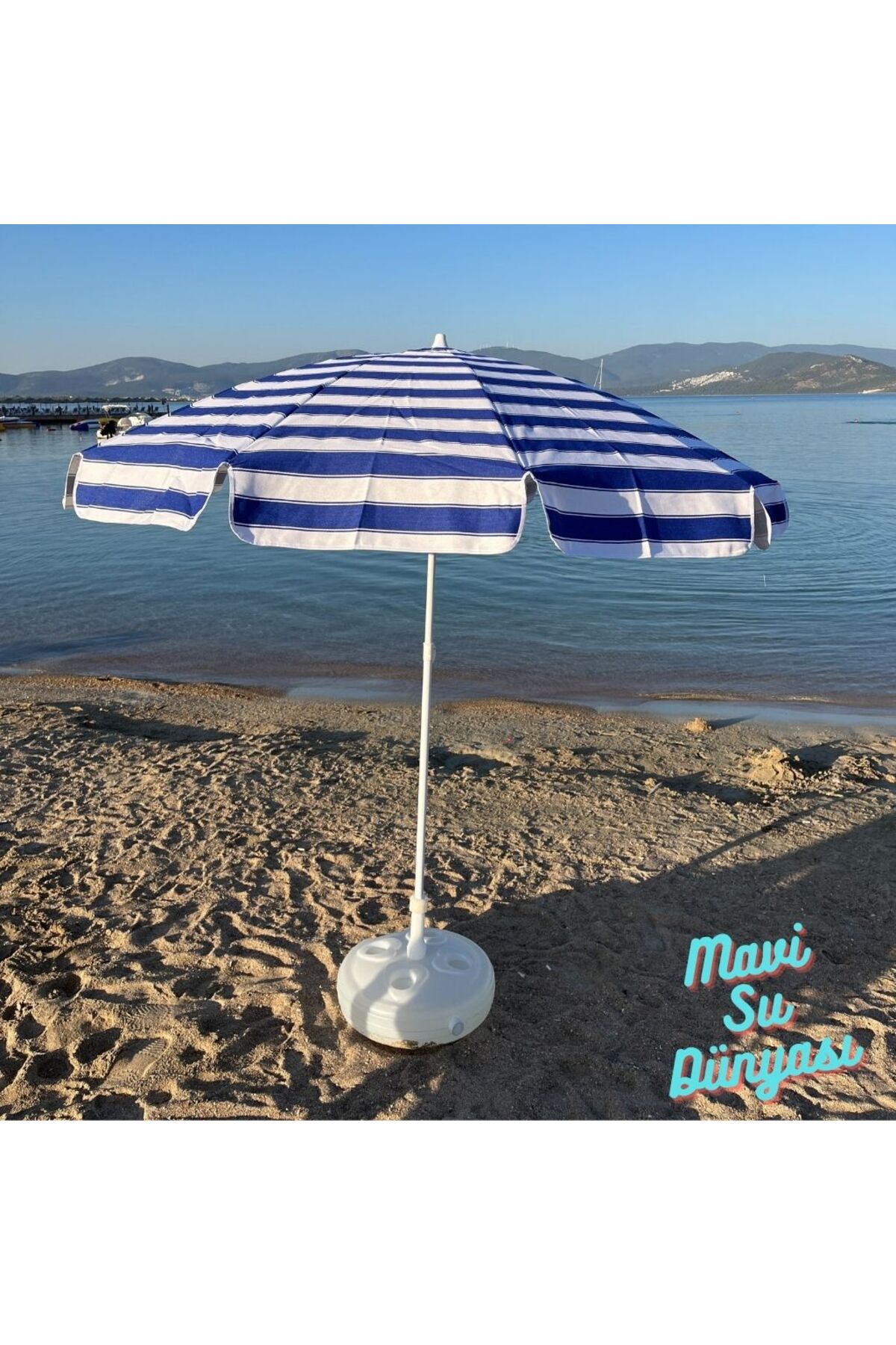 Beach Umbrella (Cotton Fabric) Blue Sea, Balcony, Garden (Including Drum) 2 Meters, 10 Strands