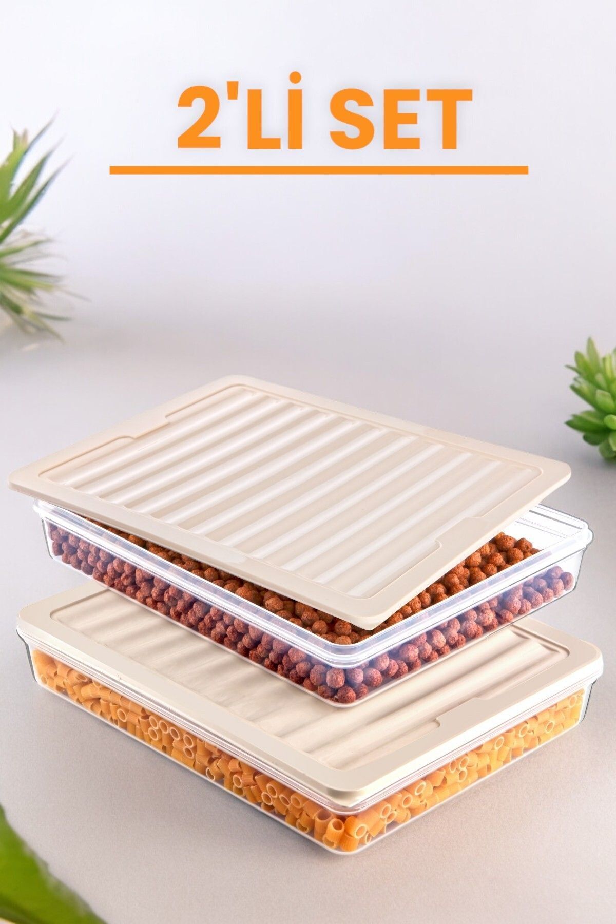 NY HOME-Freshbox Set of 2 - Cream Storage Container Suitable for Microwave and Diffraction 3