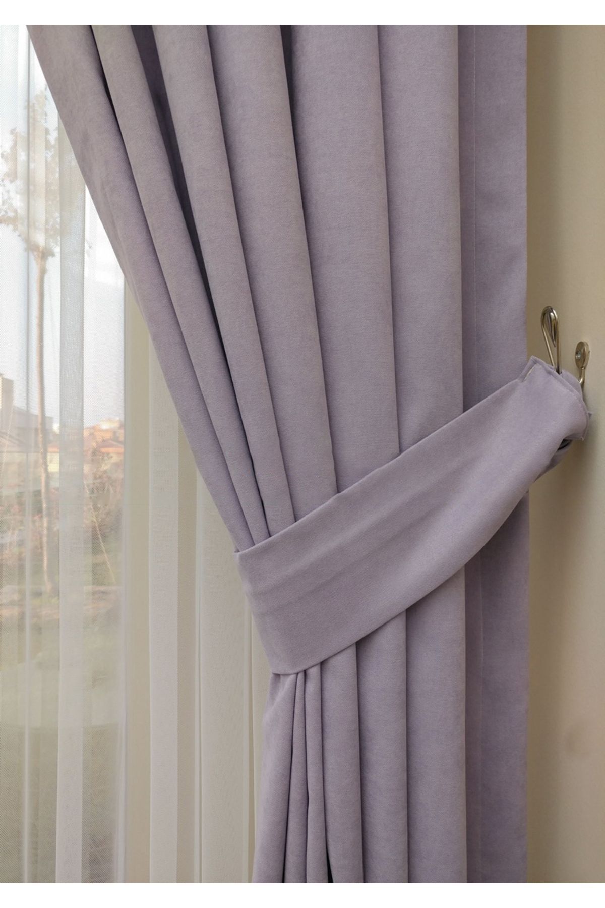 Evdepo Home-Lilac Solid Color Pleated Soft Background Curtain, 1/2,5 Regular (MEDIUM) Pleat, Single Wing 3