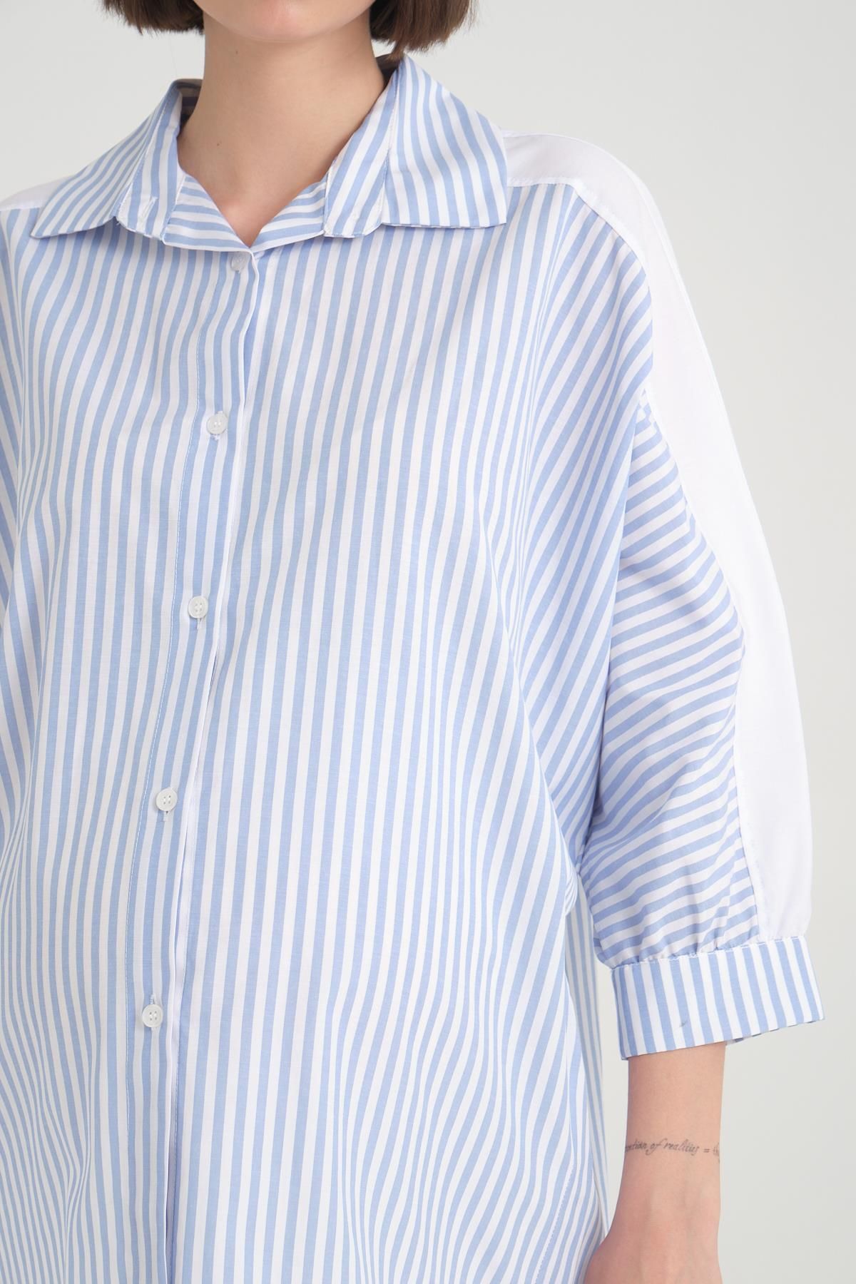 Işşıl-IŞIL B106 - Striped Cotton Maternity Sports Tunic, Bat Sleeve 3