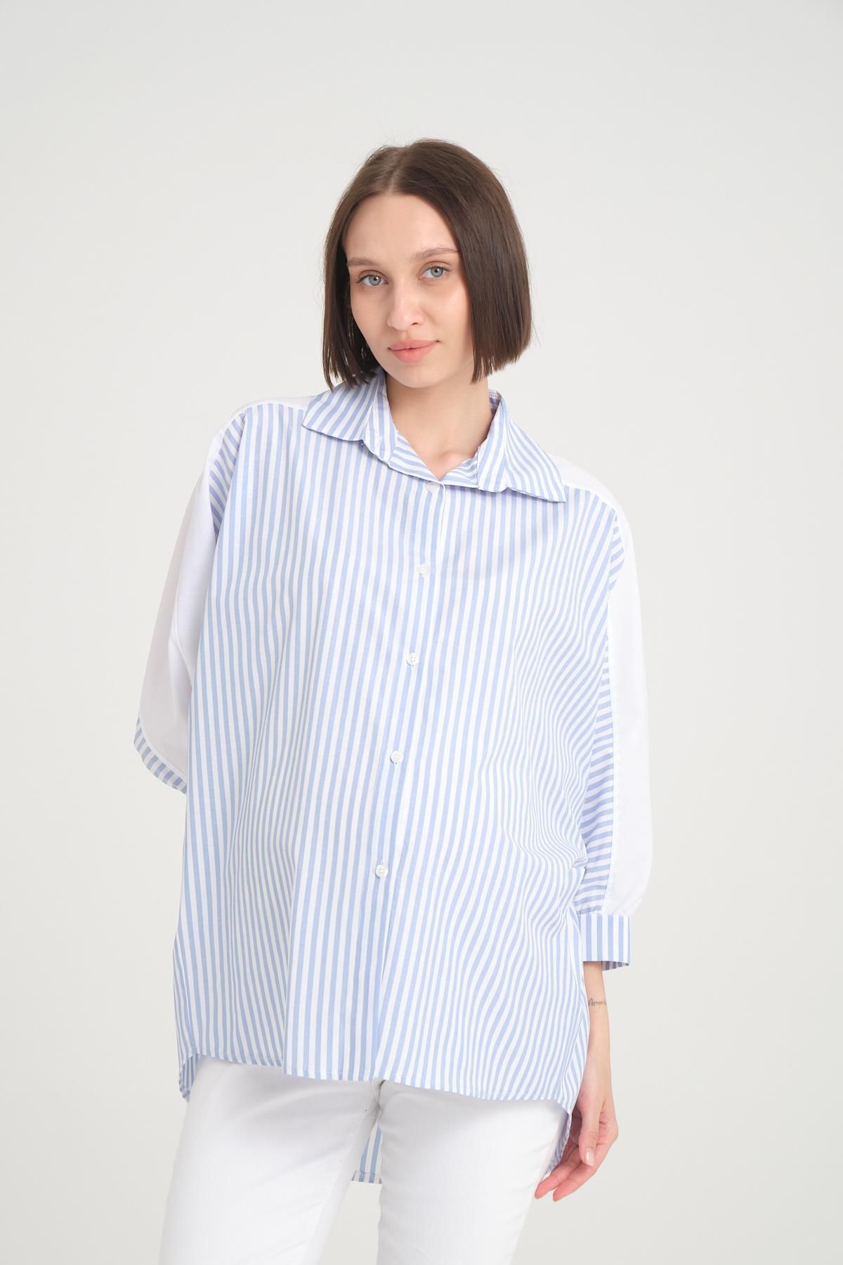Işşıl-IŞIL B106 - Striped Cotton Maternity Sports Tunic, Bat Sleeve 4