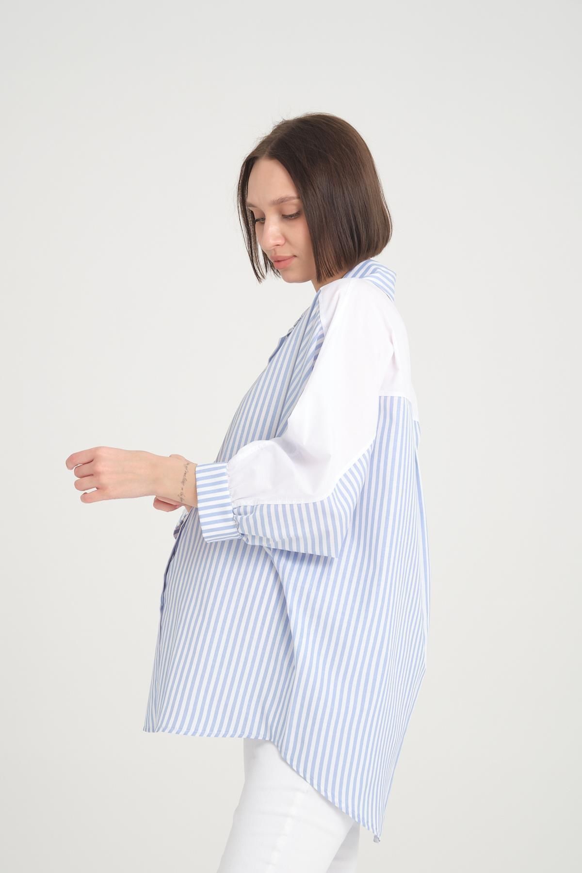 Işşıl-IŞIL B106 - Striped Cotton Maternity Sports Tunic, Bat Sleeve 2