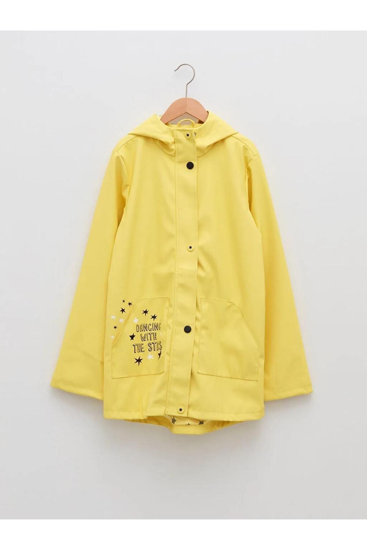 LC Waikiki Kids Kapüşonlu Baskılı Kız Çocuk Mont