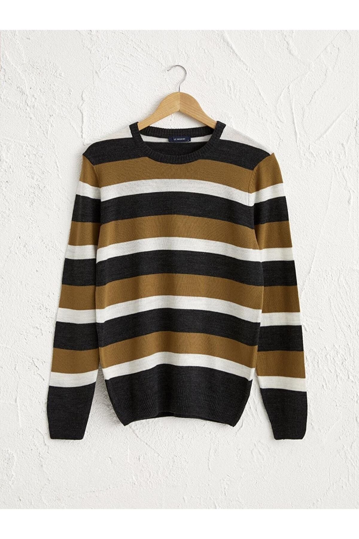 ال سی وایکیکی ژاکت بافتنی نازک راه راه یقه گرد کلاسیک Lcwaıkıkı