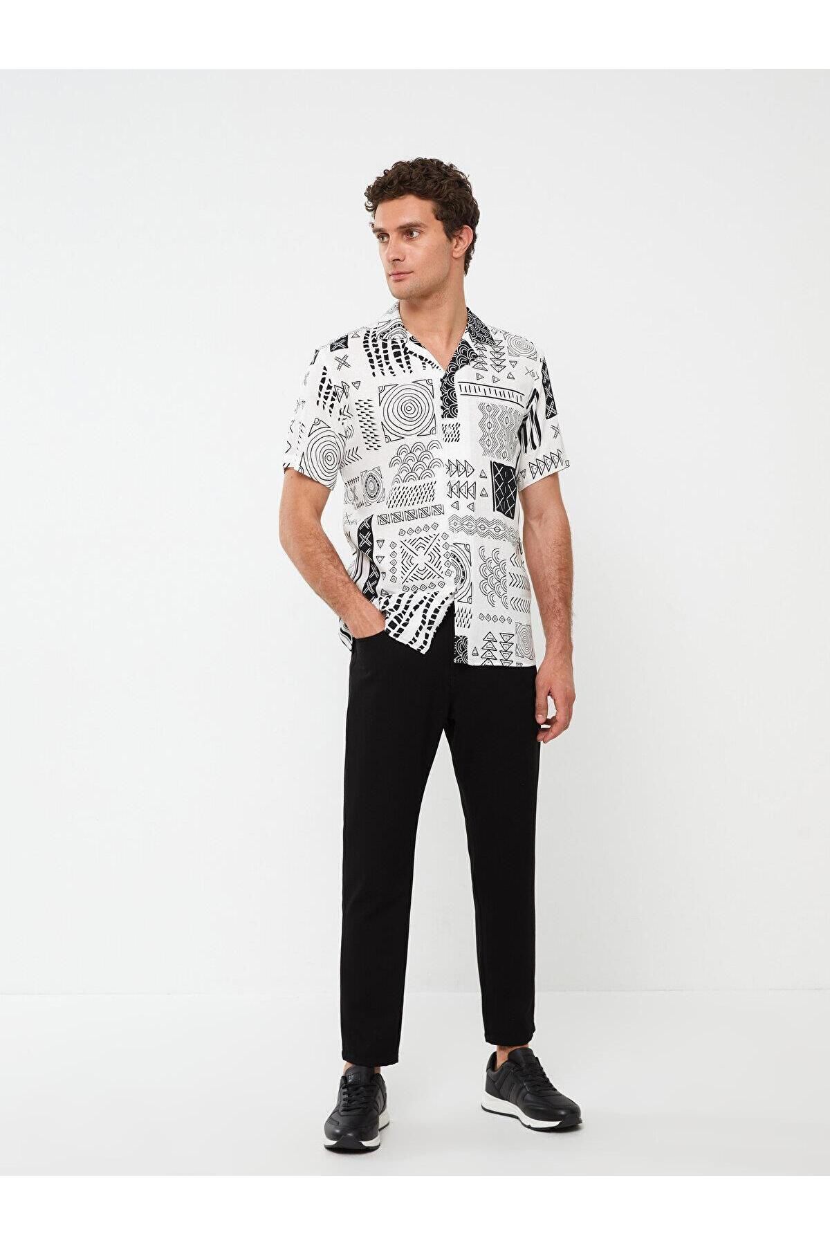 LC Waikiki-Lcw Vision Short Sleeve Patterned Linen Men's Shirt - Regular Fit 3